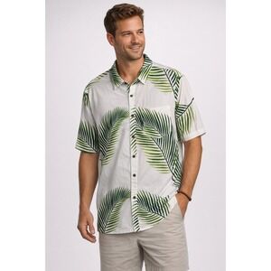 Margaritaville Men's XXL Button Down Shirt White Green Palm Leaf Aloha Shirt NWT